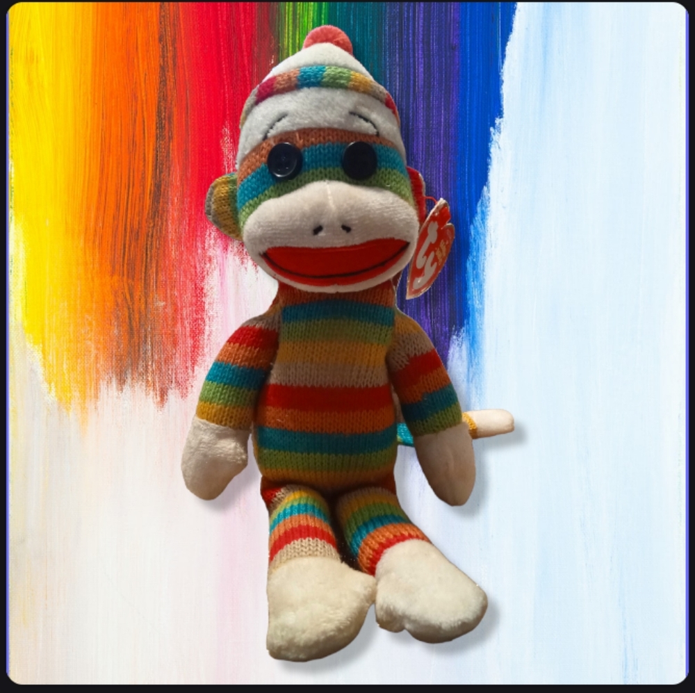 TY Beanie Baby - Socks the Sock Monkey (Stripes) 2011 💜